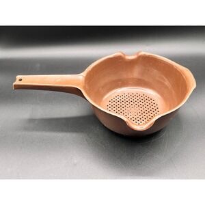 Vtg Rubbermaid Brown Plastic Colander Strainer Long Handle 2930 Dbl Spouts 12"